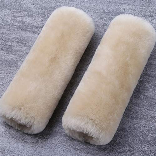 Image of OGLAND 2 Pack Sheepskin Car Seat Belt Cover Pads | Wool Seatbelt Cushions