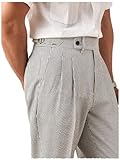 Vatwib Men's Seersucker Gurkha Suit Pant Dress Casual Summer Lightweight Trousers Beach Black