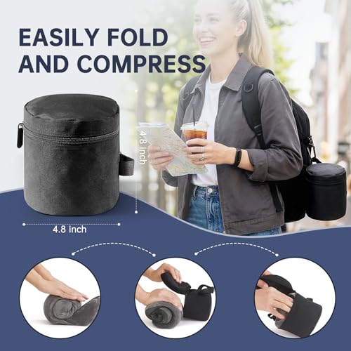 Image of Neck Pillow Travel Pillow - 100% Pure Memory Foam Airplane Pillow with Adjustable Clasp & Removable Cover, Portable Travel Essentials for Long Flights, Car & Office (Dark Gray, with Eye Mask)