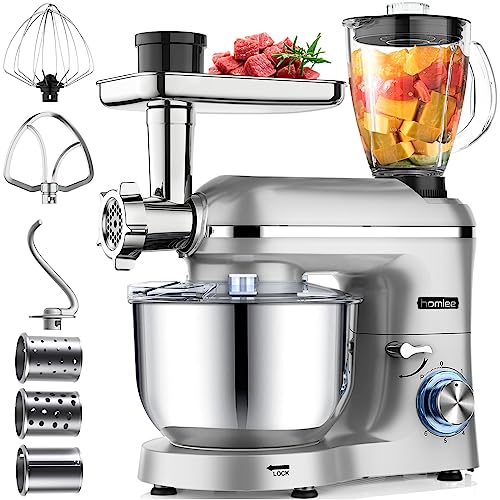 Homlee 3 in 1 Küchenmaschine 1800W Multifunktionale Knetmaschine 6-stufige Gescheindigkeit Mixer, mit Fleischwolf, 1.5L Saftpresse, 5.5L Edelstahlschüssel Teigmaschin – Bild 3