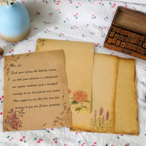 Image of Vintage Letter Writing Paper Sheets, 48 Pcs Floral Decorative Retro Stationery, 8 Designs, Antique Yellowish Craft Papers for Invitations, Scrapbooking, Handmade Notes, Journaling, 8.26x5.7in