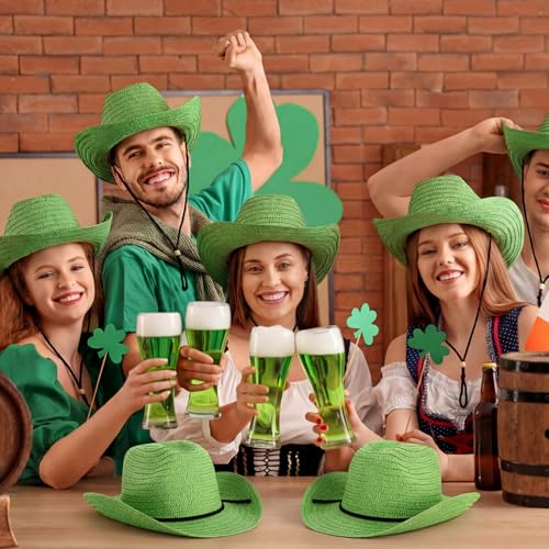 Image of JaGely 15 Pcs Straw Cowboy Hats Wide Brim Summer Hat Women Men Country Accessories for Western Themed Party Concerts Birthday