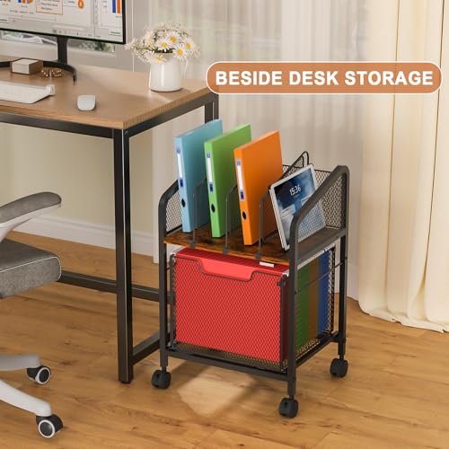 Image of Tiaoheka Rolling File Cabinet with Adjustable Dividers, Mobile Filing Cabinet with Storage Drawer on Lockable Wheels, Hanging File Organizer Beside Under Desk for Office, Home（Patent Pending）