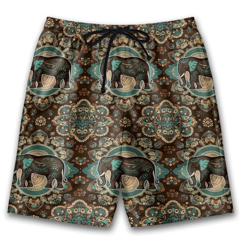 Elephant Trunk Mens Swim Trunks - Elephant Hawaiian Mens Shorts Casual - Summer Drawstring Beachwear Shorts PA96