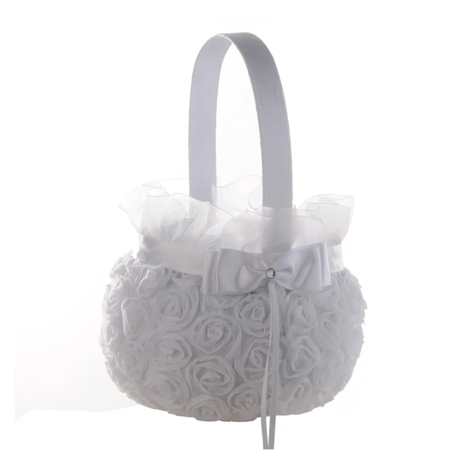 Wedding Petal Confetti Basket, Flower Basket White Silk Cloth Rose Bowknot