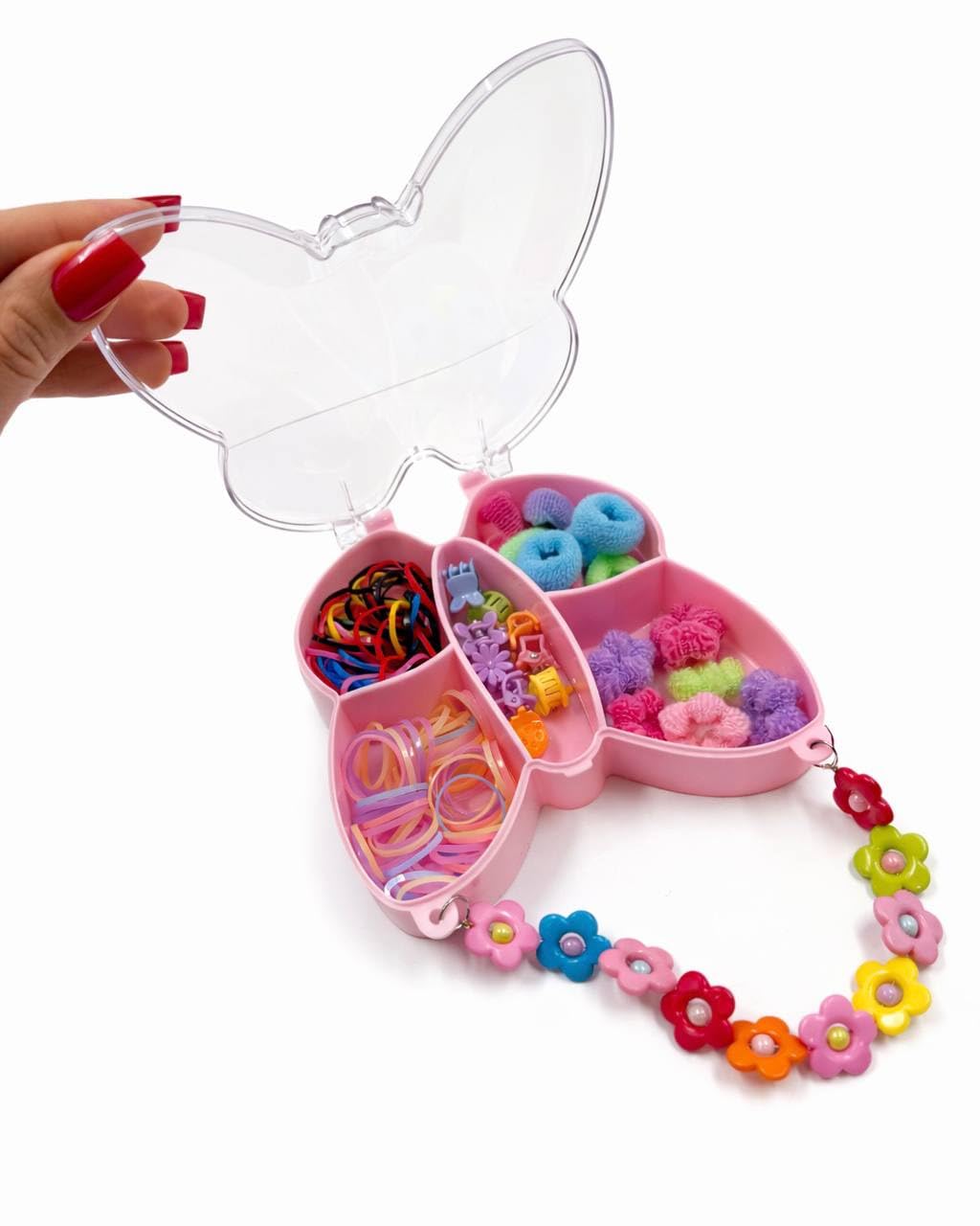 Kelebek Şekilli Pembe Saç Aksesuarları Seti, Renkli Lastikler, Tokalar ve Scrunchie, Kız Çocukları için