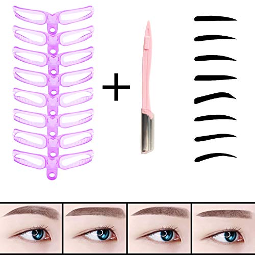 Eyebrow Stencil Eyebrow Shapes DIY Grooming Stencil Kit Shaping Templates,Eyebrow Stencils Reusable Eyebrow Drawing Guide Card Brow Shaping Template makeup tools eyebrown razer 8 Styles (purple)