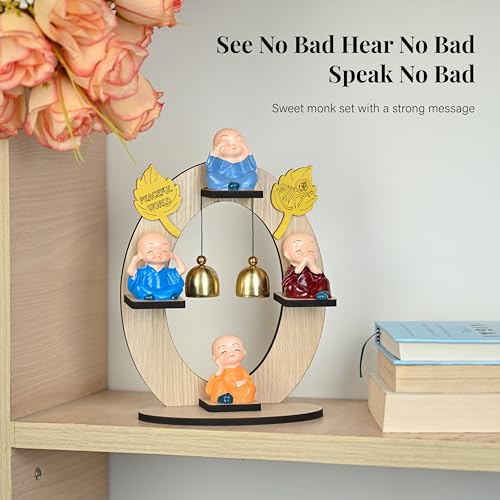 Image of ZAICUS Monk Showpiece Set of 4 | Buddha Monk Figurines with Hanging Bells | Home Office Decor, Ideal for Living Room | Housewarming Birthday Gift