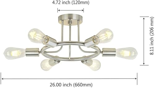 Miniatura 7 de BONLICHT Sputnik Candelabro de níquel cepillado moderno Starburst 6 luces semi empotrado montaje industrial vintage comedor lámpara lámpara UL