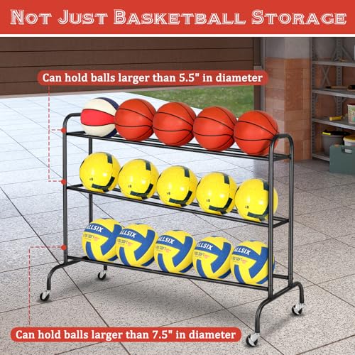FHXZH-Basketball-Rack-Training-Stand-Tilt-Ball-Training-Equipment-Holder-Shooting-Rolling-Storage-Cart-with-Wheels-Sports-Outdoor-Volleyball-Soccer-Football-Garage-Organizer-Basketball-Accessories-Bas