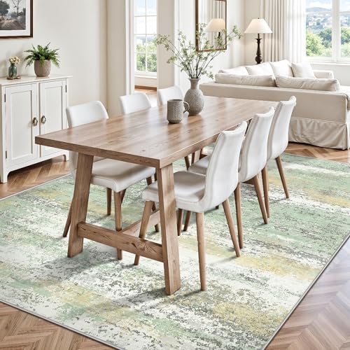 Yarooge Living Room Rug 6x9, Abstract Modern Ultra Soft Washable Rug, Non Slip Carpet with Rubber Back Stain Resistance Rugs for Bedroom, Dining Room Decor(Light Green/Cream) — view 4
