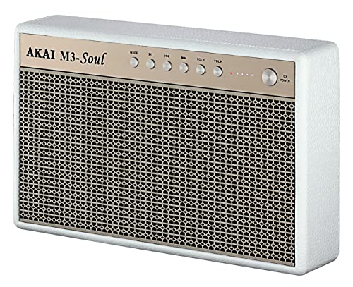 AKAI Altavoz Retro con Bluetooth, Altavoz Inalámbrico Portátil, Speaker Wireless, Reproducción USB, Entrada Auxiliar de Audio, Cable Doble Carga Incluido, 20W, Blanco