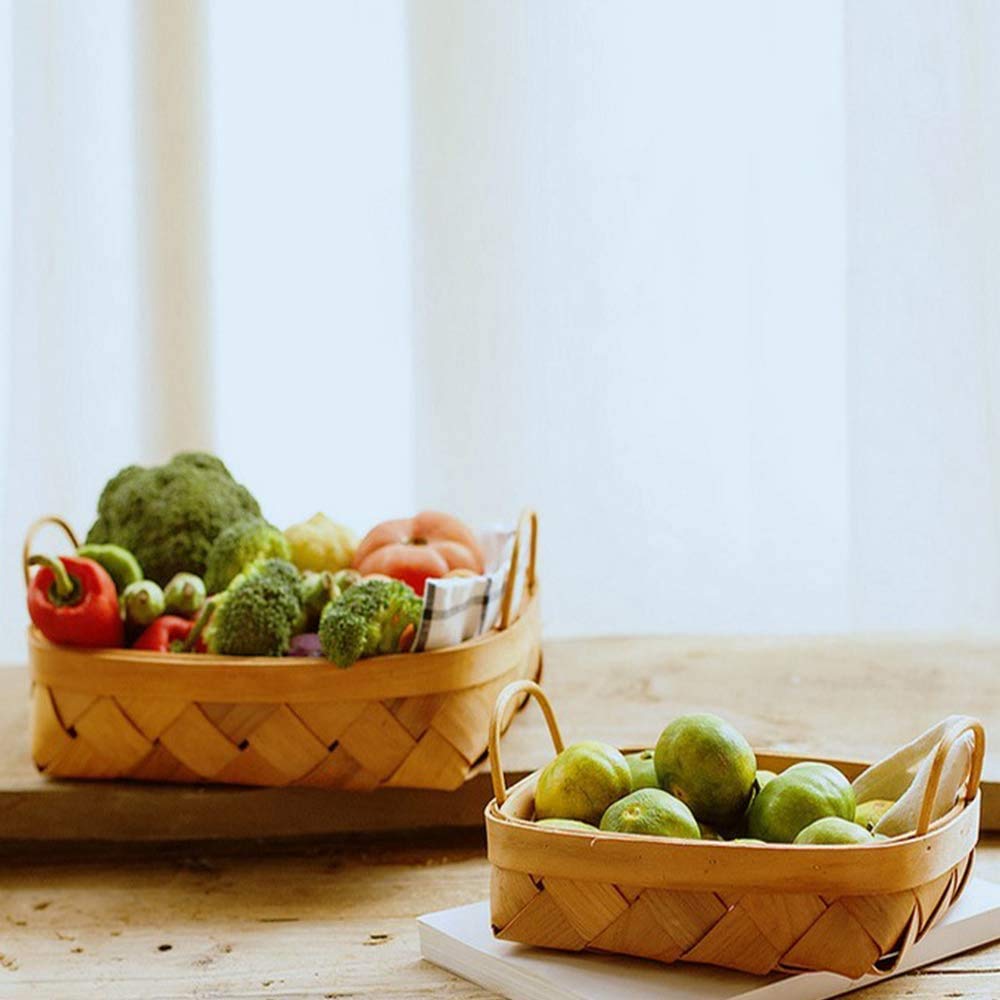 zaizai Cesta de Picnic, Cesta de Almacenamiento Cuadrada de ratán Tejida a Mano, Cesta de Frutas para Pan, Aperitivos, pastelería, Caja de clasificación de escombros-L