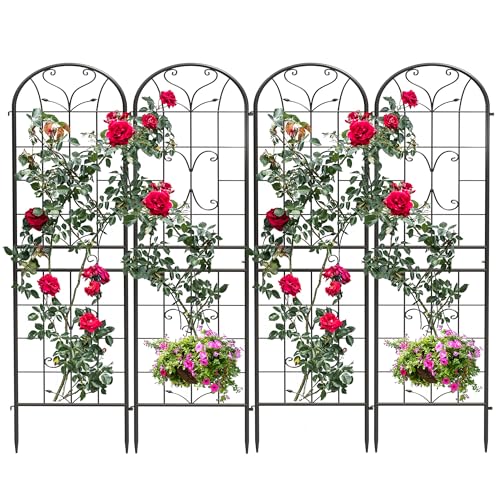 YITAHOME-4-Pack-87x20in-Trellises-for-Cllimbing-Plants-Outdoor-Roses-Vegetables-Vines-Flowers-Black-Metal-Coated-Rustproof-Garden-Trellis-for-Patio YITAHOME 4 Pack 87x20in Trellises for Cllimbing Plants Outdoor Roses Vegetables Vines Flowers Black Metal Coated Rustproof Garden Trellis for Patio