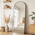 Miroir 57"x20" pleine longueur, Miroir de plancher arqué, Miroir mural avec support en alliage d'aluminium Cadre mince, suspendu debout ou mur de fuite, pour salon, chambre, cloakroom, noir