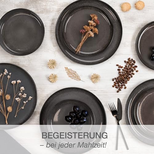 Moritz & Moritz VIDA Geschirrset 6 Personen Anthrazit 18-tlg. - Modernes Porzellan Geschirr Set - Kratz-, Mikrowellen- & Spülmaschinenfest, Essgeschirr, Tafelservice, Kombiservice 6 Personen
