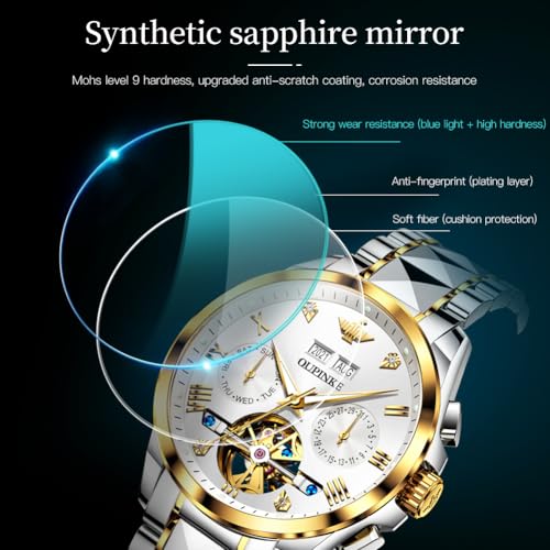 Image of OLEVS Couple Pair Watches Set Automatic Mechanical Self Winding Dress Matching Watch for His and Hers Valentines Day Gifts