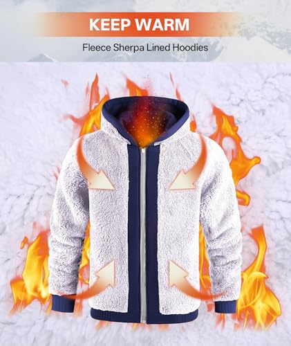 Image of V VALANCH Men Hoodies Zip Up Sherpa Lined Sweatshirts Heavyweight Thick Warm Fleece Winter Jacket