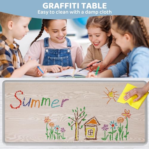 Arlopu-Kids-Study-Table-and-6-Chairs-Set-Height-Adjustable-Graffiti-Table-Preschool-Activity-Art-Craft-Table-for-6-Multifunctional-Toddler-Table-Reading-Drawing-Eating-Interaction-Gray Arlopu Kids Study Table and 6 Chairs Set Height Adjustable Graffiti Table Preschool Activity Art Craft Table for 6 Multifunctional Toddler Table Reading Drawing Eating Interaction Gray