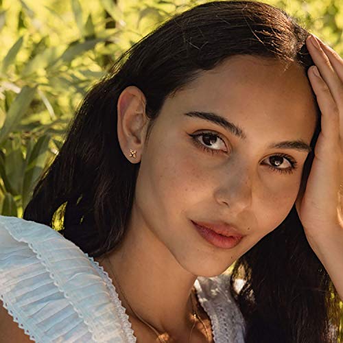 Mevecco Tiny Beads Stud Earrings For Women 18K Gold Filled Stud Earrings Dainty Pave Cz Mini Cute Flower Simple Delicate Minimalist Stud Earrings Gift For Her #TOP2