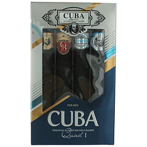 Cuba Quad 1 Gift Set (4 x 1.17 fl.oz. Eau De Toilette Spray) | Classic, Black, Platinum, Legacy | Fragrance for Men