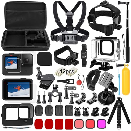 Kit d' Accessoires pour GoPro Hero 12 11 10 9 Black, oGoDeal Caméra d'action Comprenant boitier étanche, Protection D'écran, Un Support de vélo, Poignée Flottante