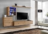 ARREDO DA CASA Parete Attrezzata Soggiorno Moderna con 1 Vetrina Illuminata con Luci LED Blu 1 Mobile Porta TV e 1 Pensile Sospeso PAP59 (Rovere)