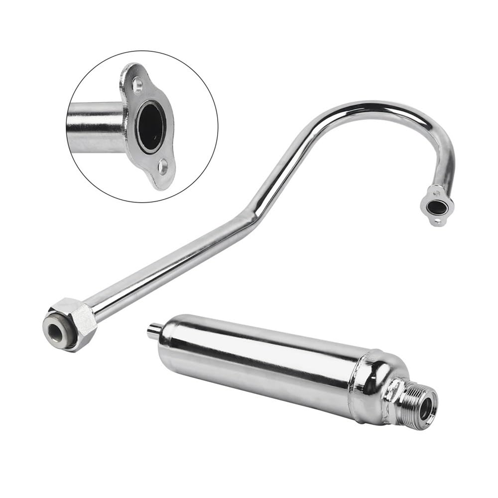 Motorrad Auspuffrohr Schalldämpfer Motorisierter Fahrrad-Auspuffschalldämpfer Für 49cc 50cc 60cc 66cc 80cc 2-Takt-Motor, Fahrrad, Motorrad, Schalldämpfer, Silber