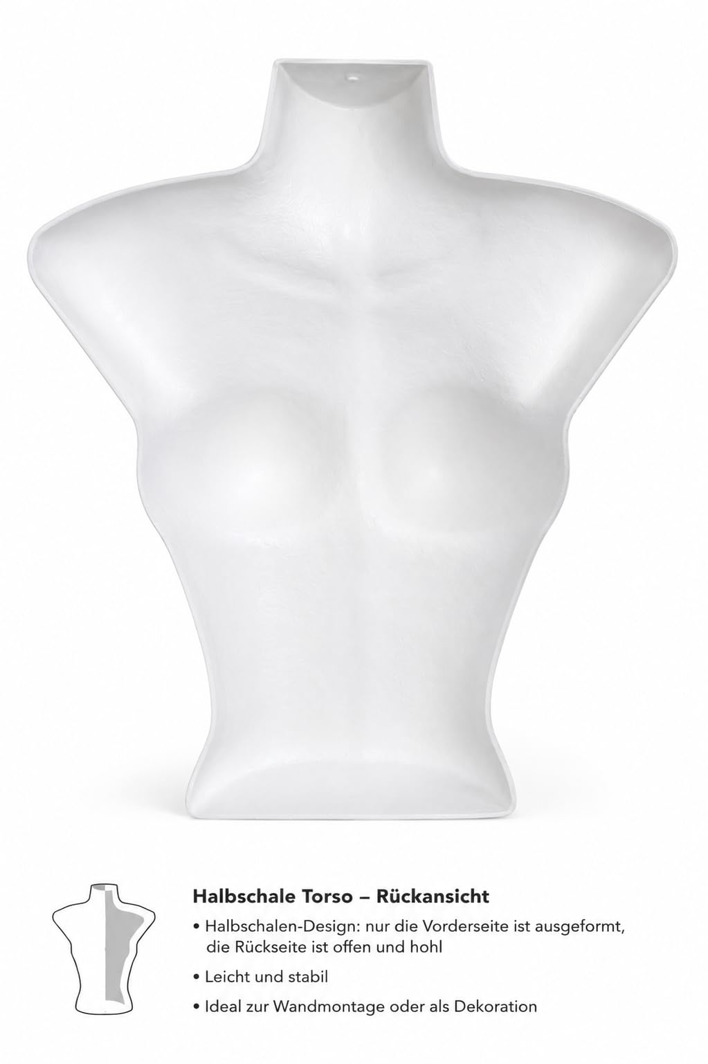 5er Set Damen Torso Halbschale Weiß – Weiblicher Damentorso Kunststoff – Schaufensterpuppe Oberkörper mit Haken – Büste zum Präsentieren von Kleidung & Dessous