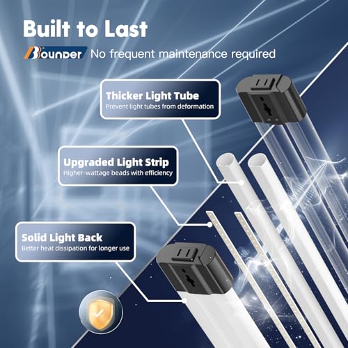 Image of Bbounder 4 Pack Linkable LED Shop Light with Reflector, Super Bright 6500K Cool Daylight, 4400 LM, 4FT Integrated Fixture for Garage, 40W Equivalent 250W, Surface & Suspension Mount, Black, ETL Listed