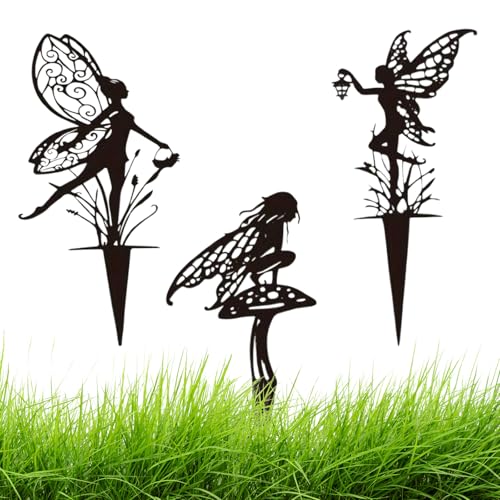 YcsRnn 3 Pcs Flower Fairies, Garden Ornaments Outdoor, Garden Ornaments, Metal Flower Fairy, Suitable For Courtyards, Flower Beds, Lawns