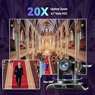 Tenveo Caméra PTZ NDI avec Suivi Automatique IA, Zoom Optique 20x, USB3.0/HDMI/LAN PoE, Camera PTZ IP 1080P 60FPS pour Streaming Live Église Visioconférence Diffusion Événements Youtube/OBS/vMix