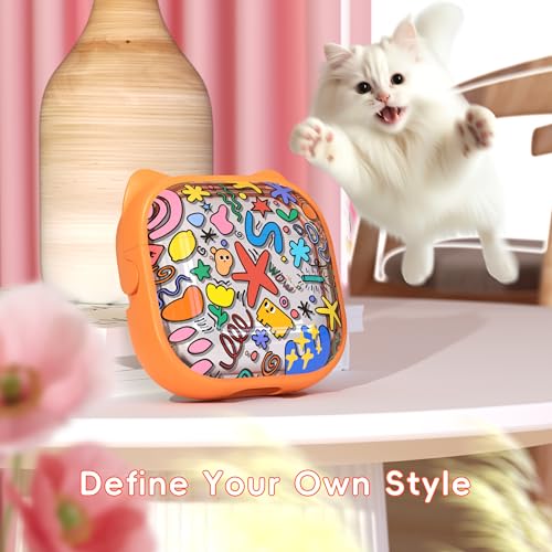 Image of for AirPods 4 Case with Cleaning Kit, Cute Cat Ear Print Design & Cute Buckle, Inverted Phone Holder Design, Top Safe Lock Buckle Design, for Girls AirPods 4 case 2024, Orange Seaworld