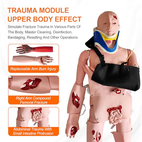 Image of Trauma Patient Care Training Manikin - Closed Limb Fracture Model, Adjustable Cervical Collar, Spinal Injury Nursing - Multifunctional Human Simulator for Student /EMT Education