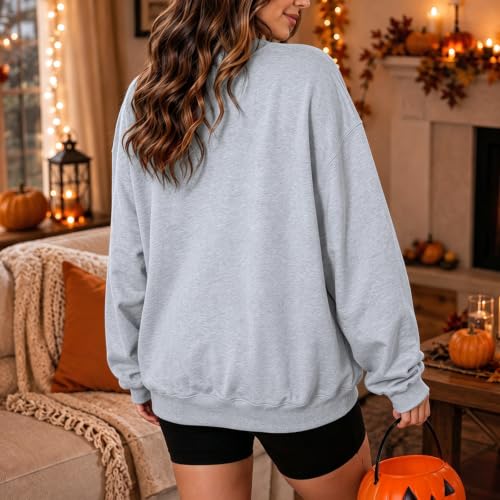 Halloween Sweatshirts for Women Crewneck Oversized Y2k Witchy Tops Grey - image 5