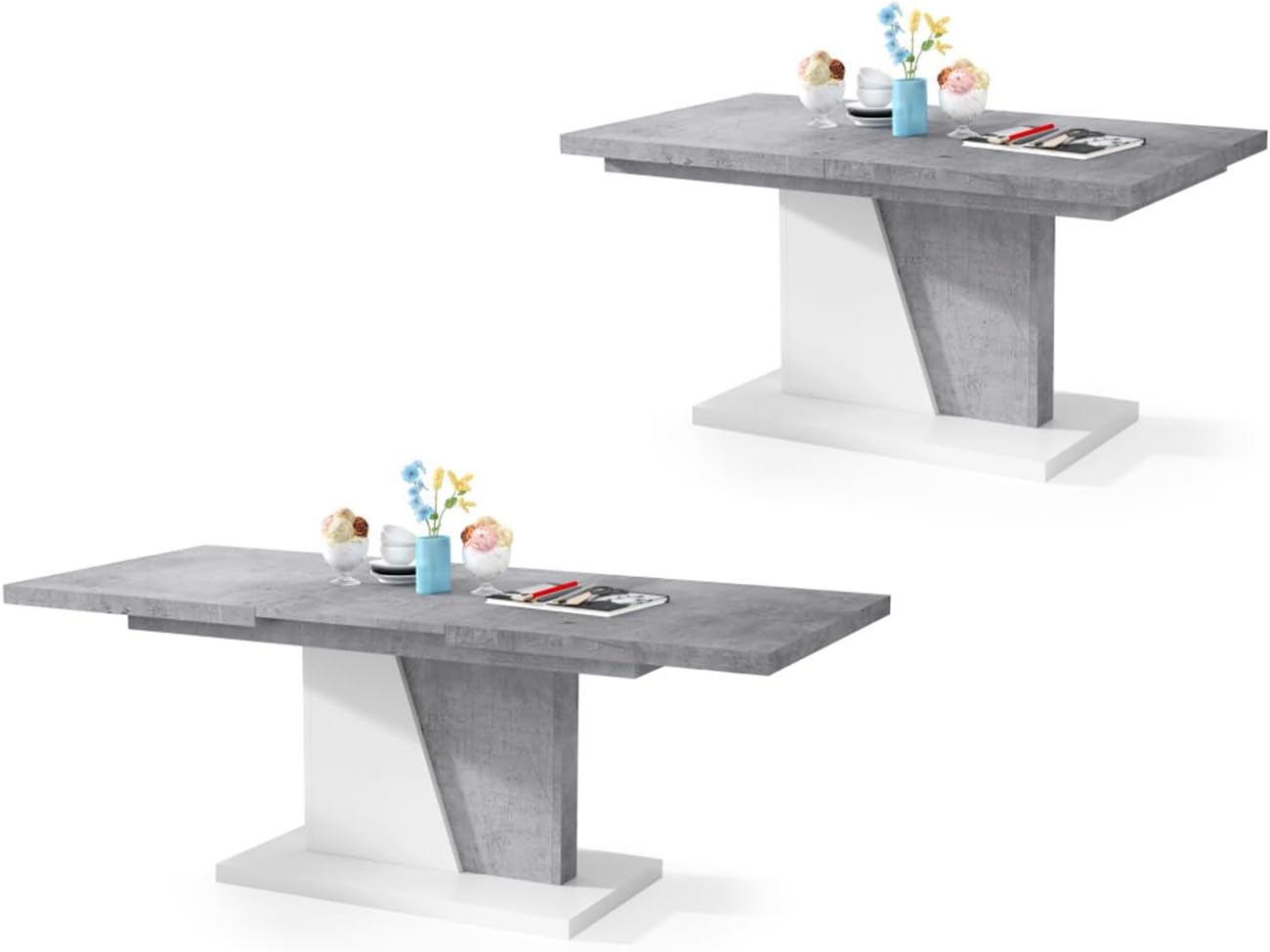 All4All Noel Coffee Table Living Room Table Sofa Table with Shelves Dining Table with Insert Foldable 120 x 70 cm 05 Concrete Millenium + White