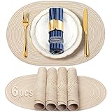 WONDOCK Set de 6 Manteles Individuales Ovalados Trenzados - Antideslizantes, Lavables y Resistentes al Calor Decoración...