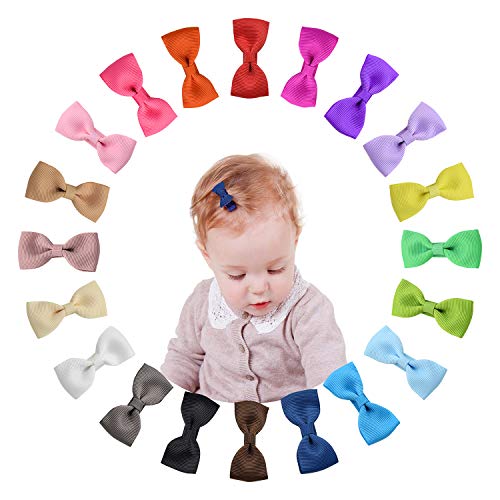 Shemay 20 Pairs Tiny 2 inches Hair Bows Fully Covered Hair Clips for Baby Girls Toddlers Infants