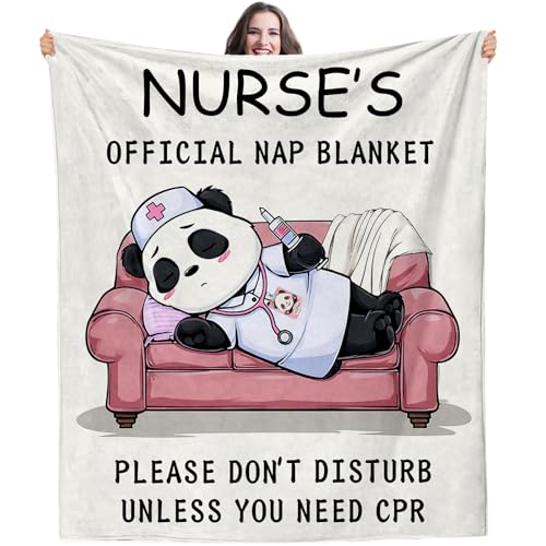 Nurse Appreciation Gifts for Women Nurses Week/Day Gift for Her Nursing Graduation Gifts - Funny Flannel Panda Blanket LPN RN Birthday Gift for Nurses Practitioner Nursing Student 60 x 50