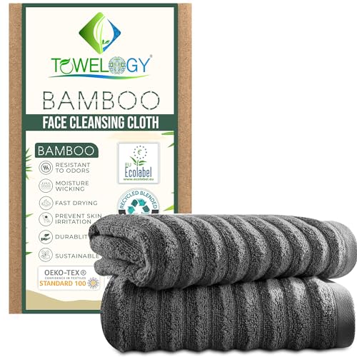 2-Packs Bamboo Face Cloths for Cleansing & Makeup Removal Exfoliating Facial Washcloths Face Towel for All Skin Type 30x30cm (2 Ash 30x30cm)