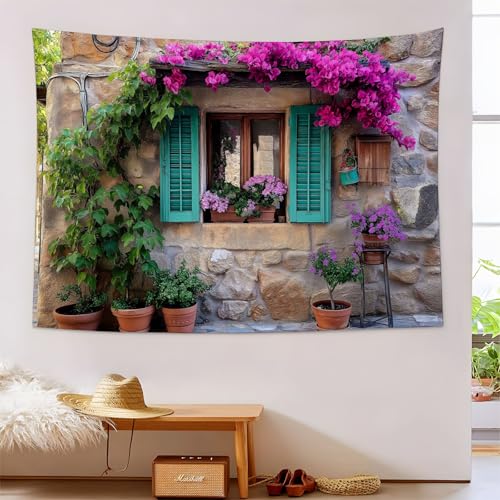 Tapiz de buganvilla campestre caqui, gran formato de 150x230cm para decorar tu salón