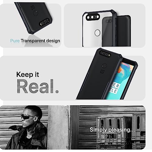 Image of Pikkme OnePlus 5T Back Cover | Crystal Clear Transparent Back | Ultra Hyrbid | Full Camera Protection | Raised Edge | Bumper Back Case (Black)