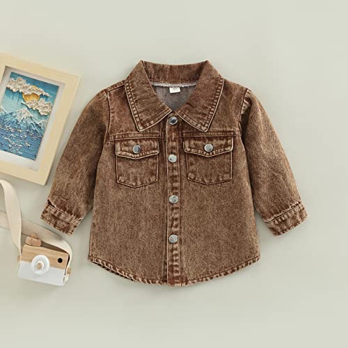 Fernvia Toddler Boy Clothes 1T 2T 3T 4T 5T Baby Denim Jacket Solid Color Lapel Button-Up Pockets Coat Fall Winter Clothes (A Brown, 12-18 Months) #TOP4