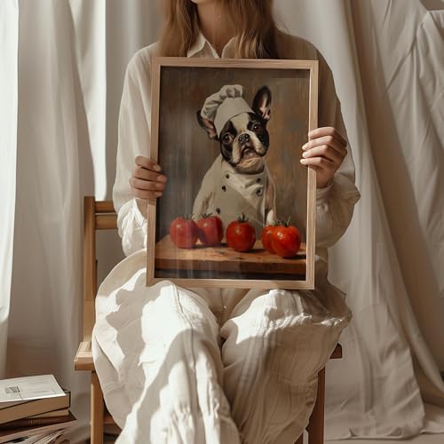 Image of aj decor Boston Terrier Chef Kitchen Wall Art Print Poster, Dog Pet Lover Picture Painting Artwork Bedroom Living Room Office Dining Room 150D (Boston Terrier Chef Kitchen, 11 inch W x 14 inch L, Wood Frame)