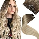 LaaVoo Clip in Hair Extensions Real Human Hair Blonde Hair Extensions Clip in Balayage Light Brown to Ash Blonde Straight Remy Hair Full Head Double Weft 80g 5pcs 14 Inch #8/18/60