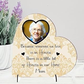 Pixie's Gifts Handmade Personalised Bereavement Plaque with Photo - Laser Cut Memorial Decor from MDF Wood, Customisable Design, Heaven Photo Heart Plaque Bereavement Loss Memorial Gifts (Gold)