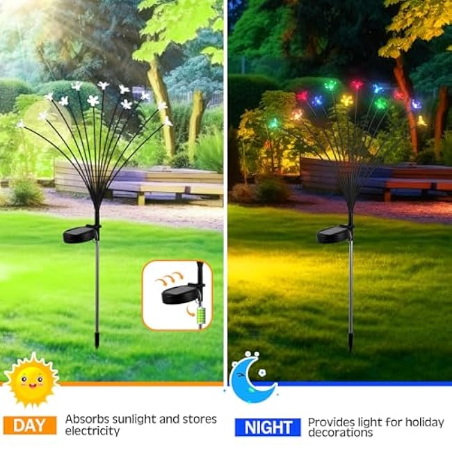 4 Pcs Solar Firefly Lights for Garden Swaying Lights Decoration Outdoor Garden Fairy Light for Yard Pathway Patio Lawn Waterproof Firefly Stake for Outside Holiday Decor(Flower)
