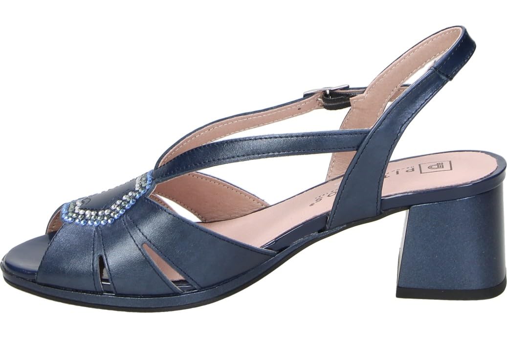PITILLOS Sandalias de Piel Mujer – Sandalia con Tacón en Azul Marino con Detalle de Broche – Sandalia de Fiesta con Hebilla – Tacón Medio y Cómodo – Boda – Modelo 11215 – 36 EU