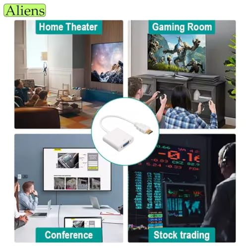 Image of Aliens HDMI to VGA Adapter High-Speed 1080P HDTV Converter Male to Female with Audio Cable for Computer, Desktop, Laptop, PC, Monitor, Projector, HDTV & Other Devices with HDMI (Pearl White)