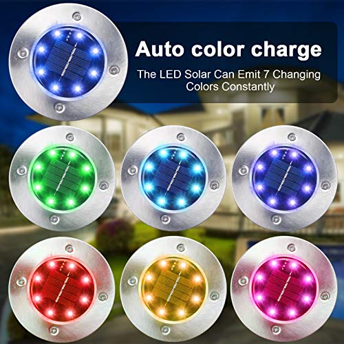 K.e.j. Solar Outdoor Lights Ground Lights 8 Pack Solar Garden Lights Waterproof Solar Powered Outdoor Lights For Yard Patio Pathway Driveway Deck Multicolor Solar Disk Lights #TOP4
